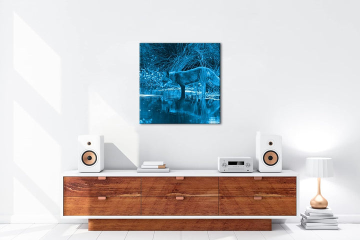 deyoli Anmutiger Fuchs am Wasser Format: 70x70 Effekt: Monocrome Blau als Leinwandbild, Motiv fertig