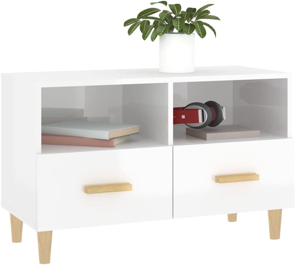 homiuse TV-Schrank TV Lowboard Hochglanz-Weiss 80x36x50 cm Holzwerkstoff TV Board Fernsehschrank Fer