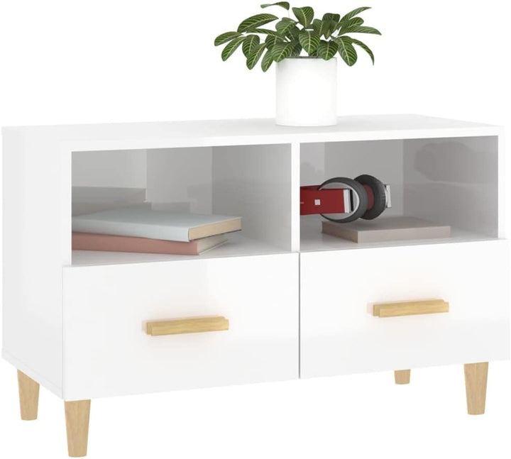 homiuse TV-Schrank TV Lowboard Hochglanz-Weiss 80x36x50 cm Holzwerkstoff TV Board Fernsehschrank Fer
