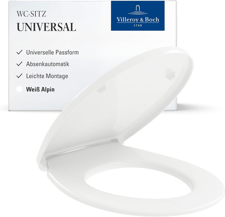 Villeroy & Boch Universal WC-Sitz - Toilettendeckel Weiss glänzend mit Absenkautomatik (nach Montage