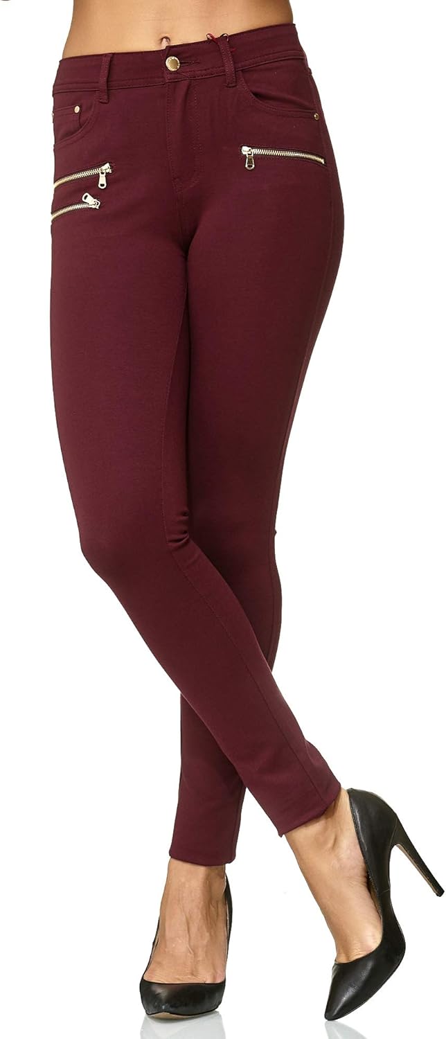 Elara Damen Stretch Hose Skinny Fit Jegging Chunkyrayan 32 Slim Wein, 32 Slim Wein