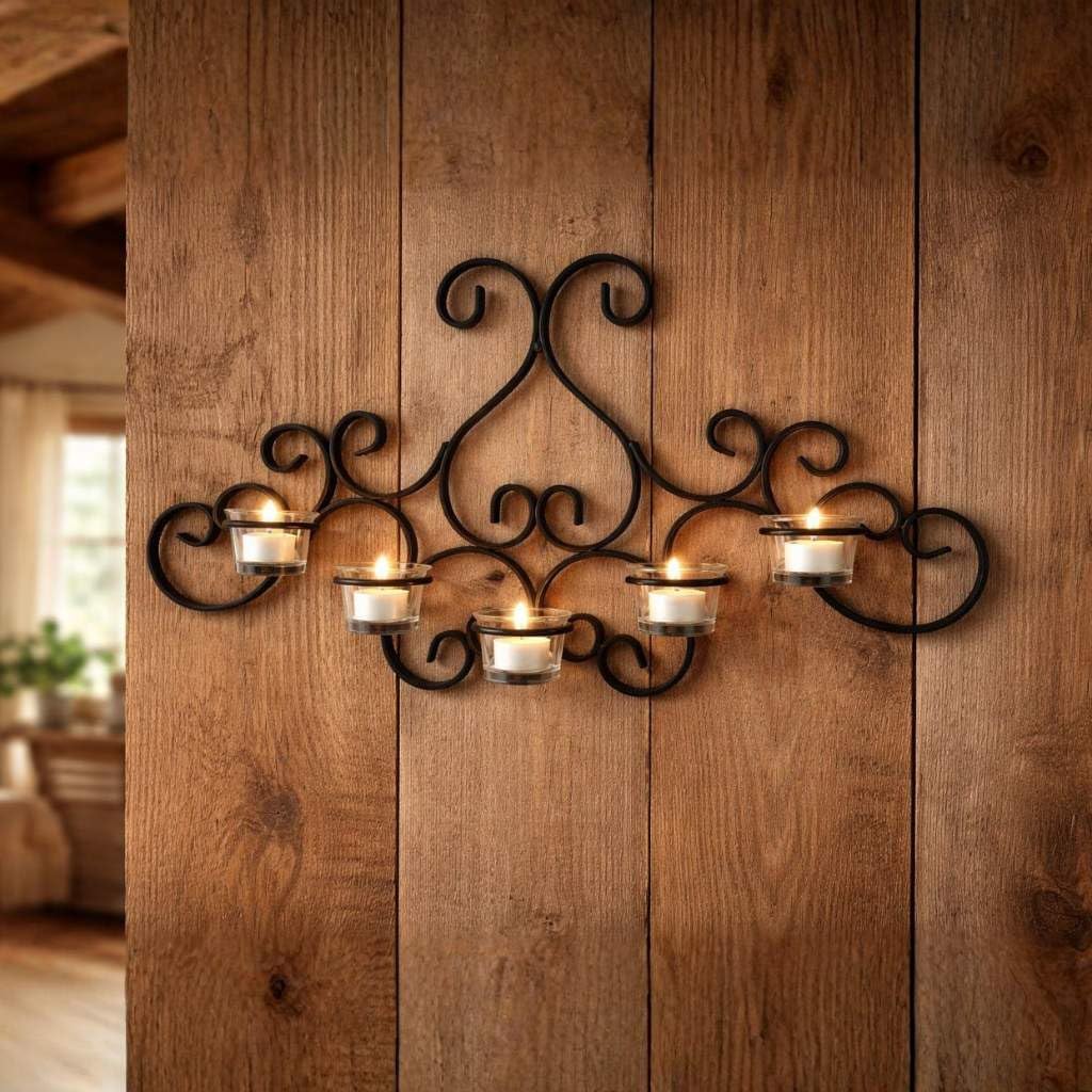 DanDiBo Wandteelichthalter Metall Schwarz Palace Wandkerzenhalter 63 cm Teelichthalter Wand Kerzenha