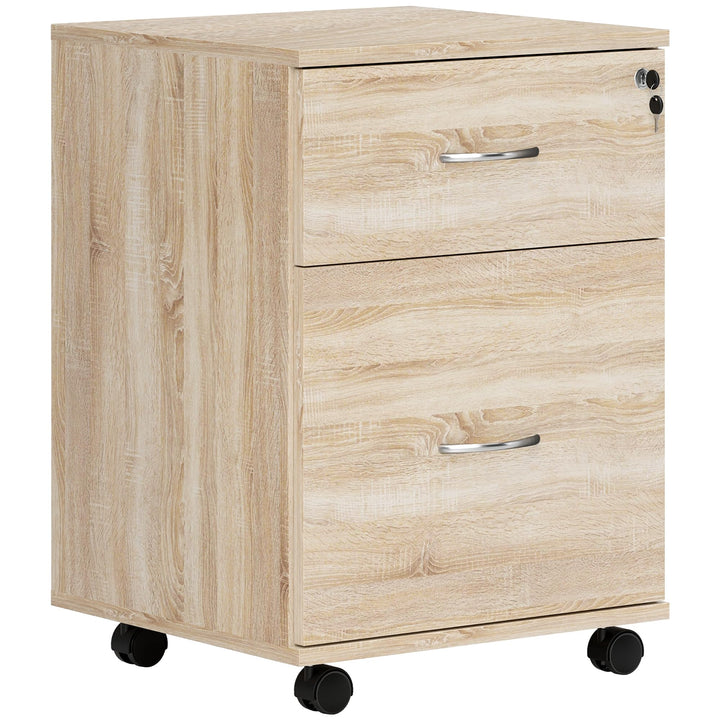 HOMCOM Abschliessbarer Aktenschrank mit 2 Schubladen, mobiler Aktenschrank für Home Office, kleiner