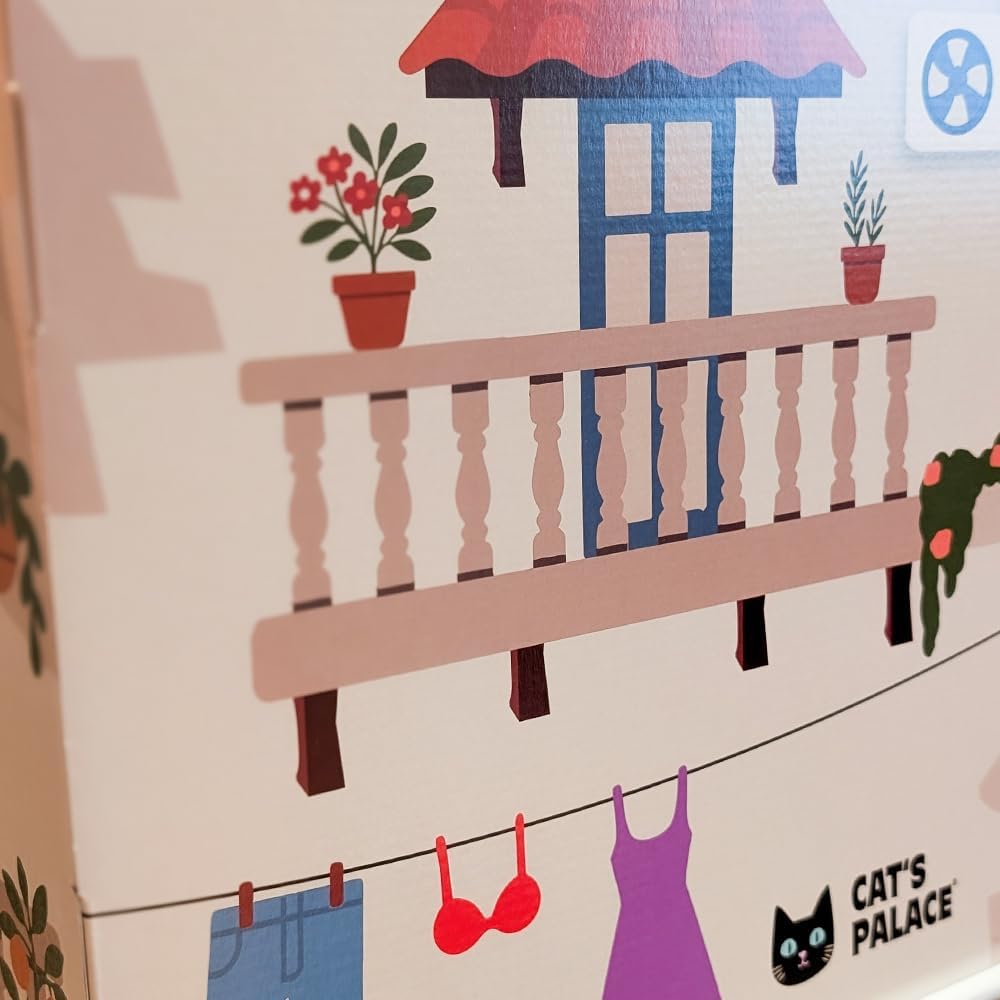 Cat’s Palace Katzenhaus Mediterrane Finca – Rückzugsort &amp; Kratzmöbel mit 2 Kratzflächen für Katzen |