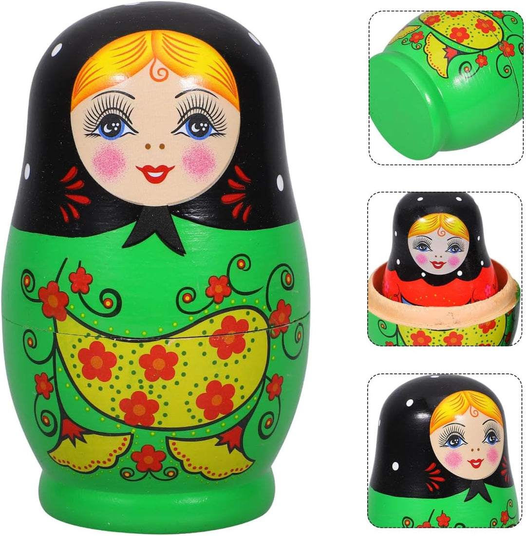 ULTNICE 5er Set Traditionelle Russische Holzmatrjoschka Puppen im Originaldesign Handbemalte Schacht