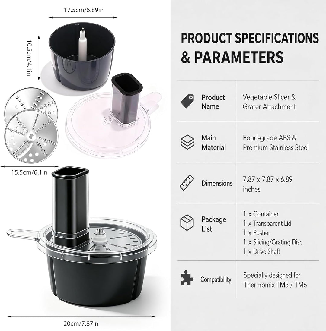 Gemüseschneider elektrisch für Thermomix TM5 TM6, Spiralschneider &amp; Gemüsereibe aus Edelstahl, für Z