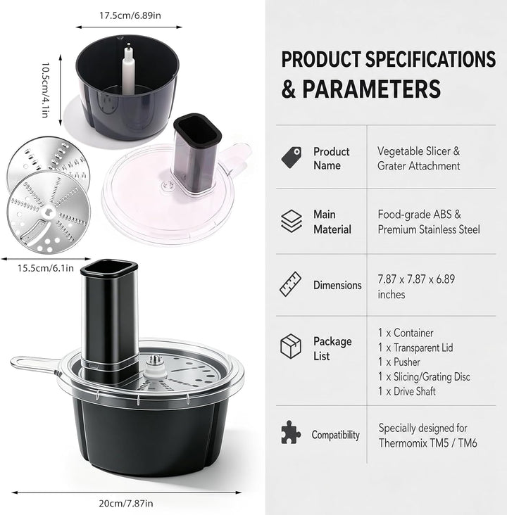 Gemüseschneider elektrisch für Thermomix TM5 TM6, Spiralschneider &amp; Gemüsereibe aus Edelstahl, für Z