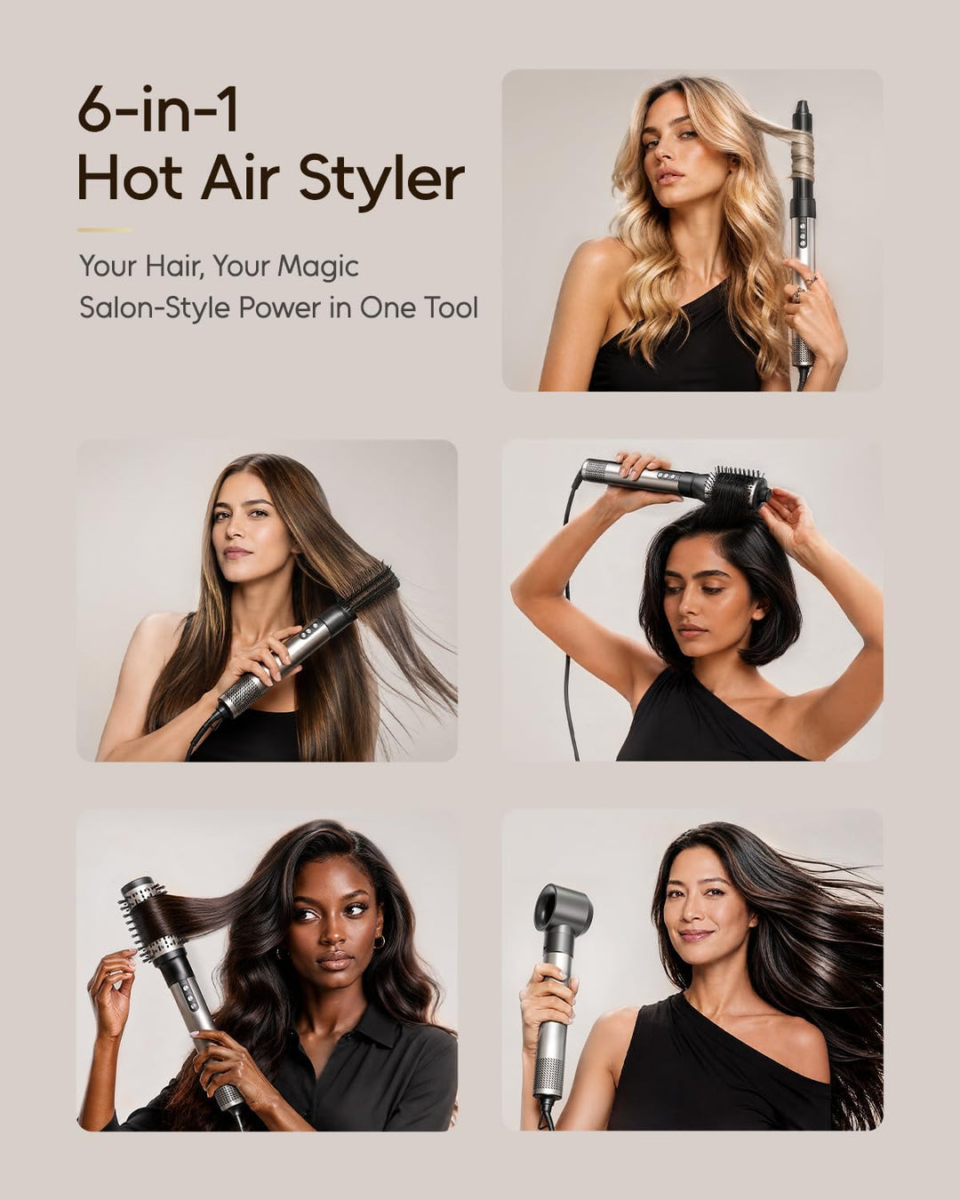 6 in 1 Airstyler, Ionen Föhn, Multifunktionaler Hairstyler, 110000 U/Min, Professioneller Warmluftbü