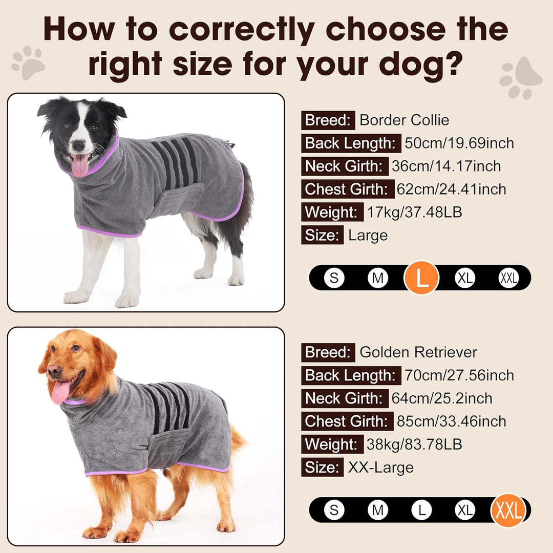 HezzLuv Bademantel Für Hunde, Hundebademantel Aus Mikrofaser Für Mittlere Und Grosse Hunde Grau Bade