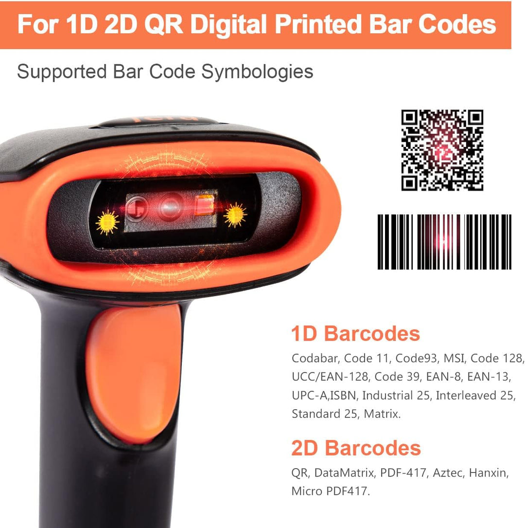 Tera Barcode-Scanner 1D 2D QR 3 in 1 Wireless 2.4 GHz/Bluetooth/USB Wired Barcode-Lesegerät mit Stän