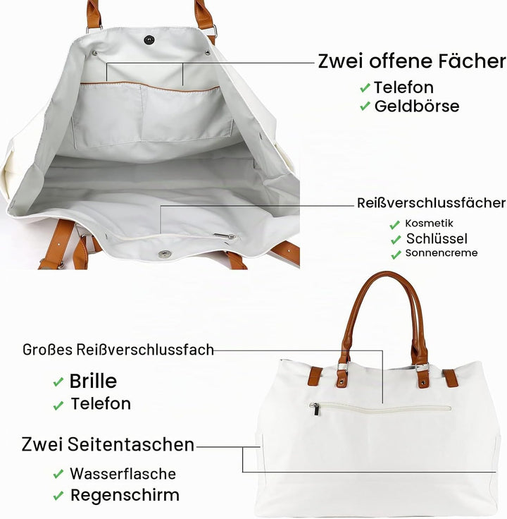 Damen Strandtasche Grosse, Strandtasche XXL Familie Wasserdicht mit Ledergriffe, Beach Bag für Reise