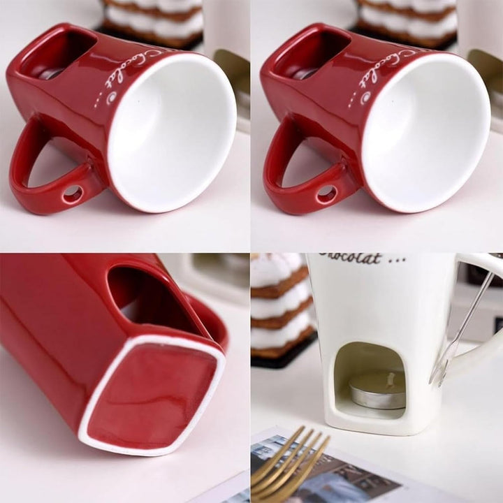 Schokofondue Tasse 200 Ml Keramik Schokoladenfondue Tasse Schoko Fondueset Mit Gabel Und Teelicht Bu