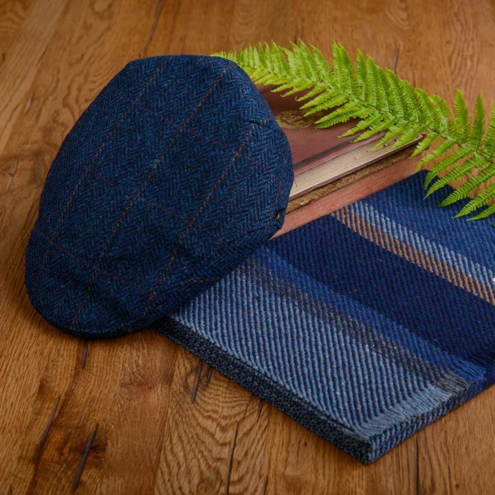 Mucros Weavers Herren Flat Flache Kappe M Blaues Fischgrätenmuster, M Blaues Fischgrätenmuster