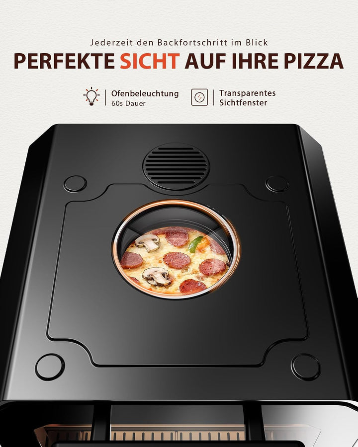 ZACHVO Pizzaofen Elektrisch, bis 450°C für 90-Sekunden-Neapolitanische Pizza, 13 Programme (6 Pizza-