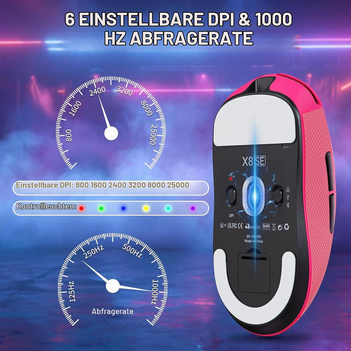 MAMBASNAKE X ATTACK SHARK X8SE 55g ultraleichte kabellose Gaming-Maus mit Band–25000 DPI,PAW3311 Sen