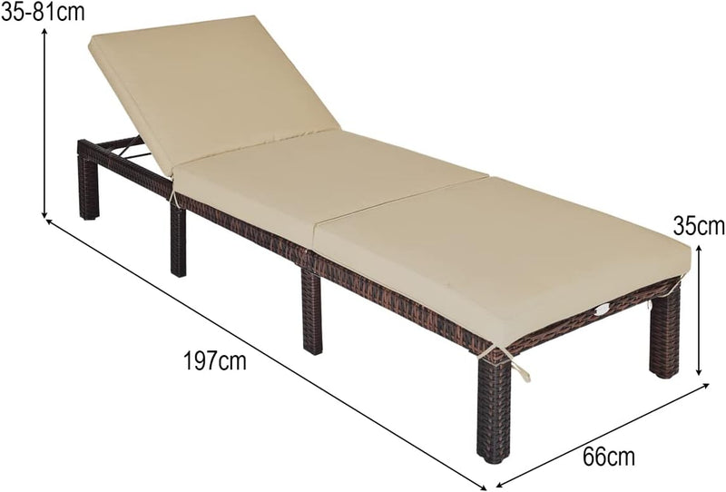 GIANTEX Sonnenliege Rattanstuhl Outdoor, Gartenliege Relaxliege Rattan Liege inkl. Auflage, Terrasse