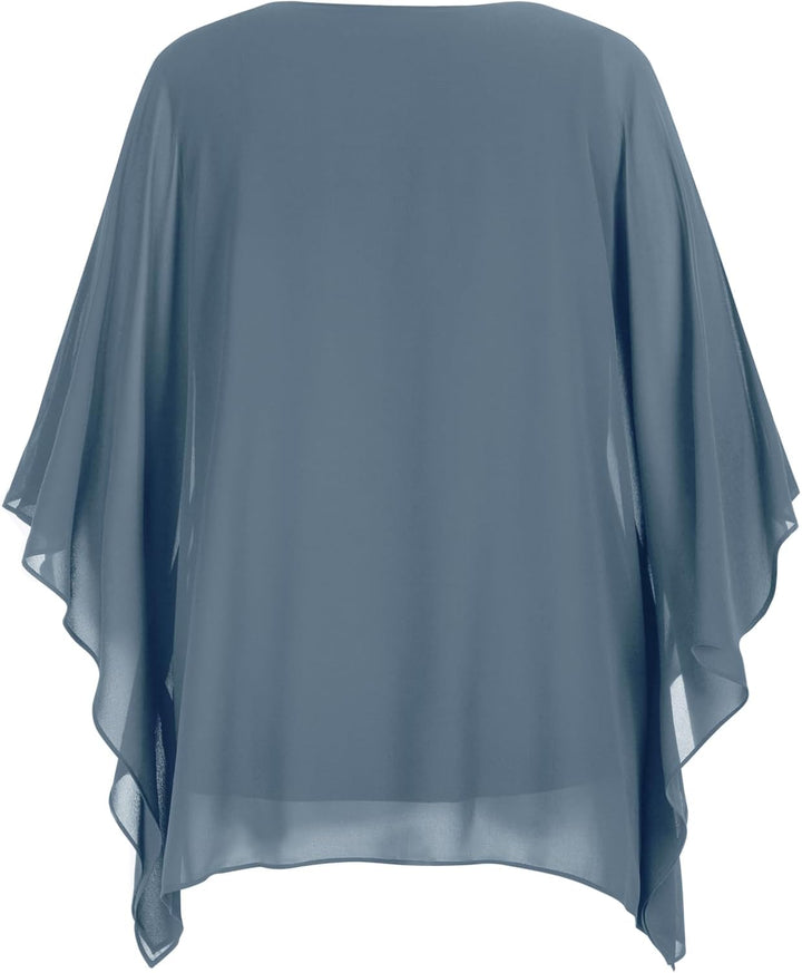 Hanna Nikole Damen Grosse Grössen Chiffon Blusen Elegant Fledermaus Hemd Doppellagige Tops Lose Long