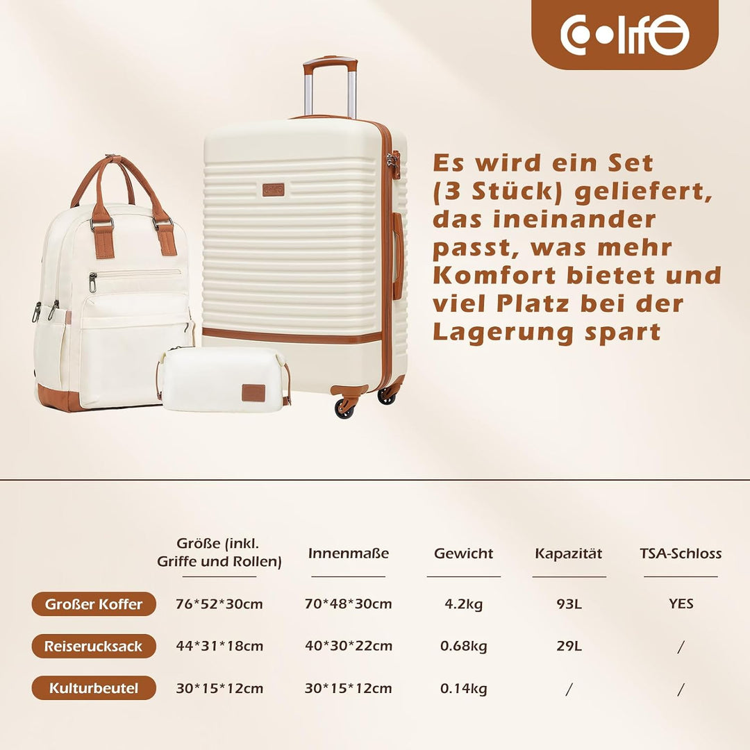 COOLIFE Koffer Trolley Koffer Reisekoffer von ABS Hartschalen Trolley 4 Rollen TSA-Schloss Der Koffe