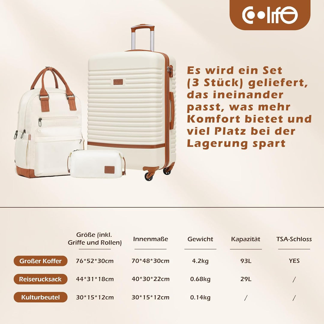 COOLIFE Koffer Trolley Koffer Reisekoffer von ABS Hartschalen Trolley 4 Rollen TSA-Schloss Der Koffe