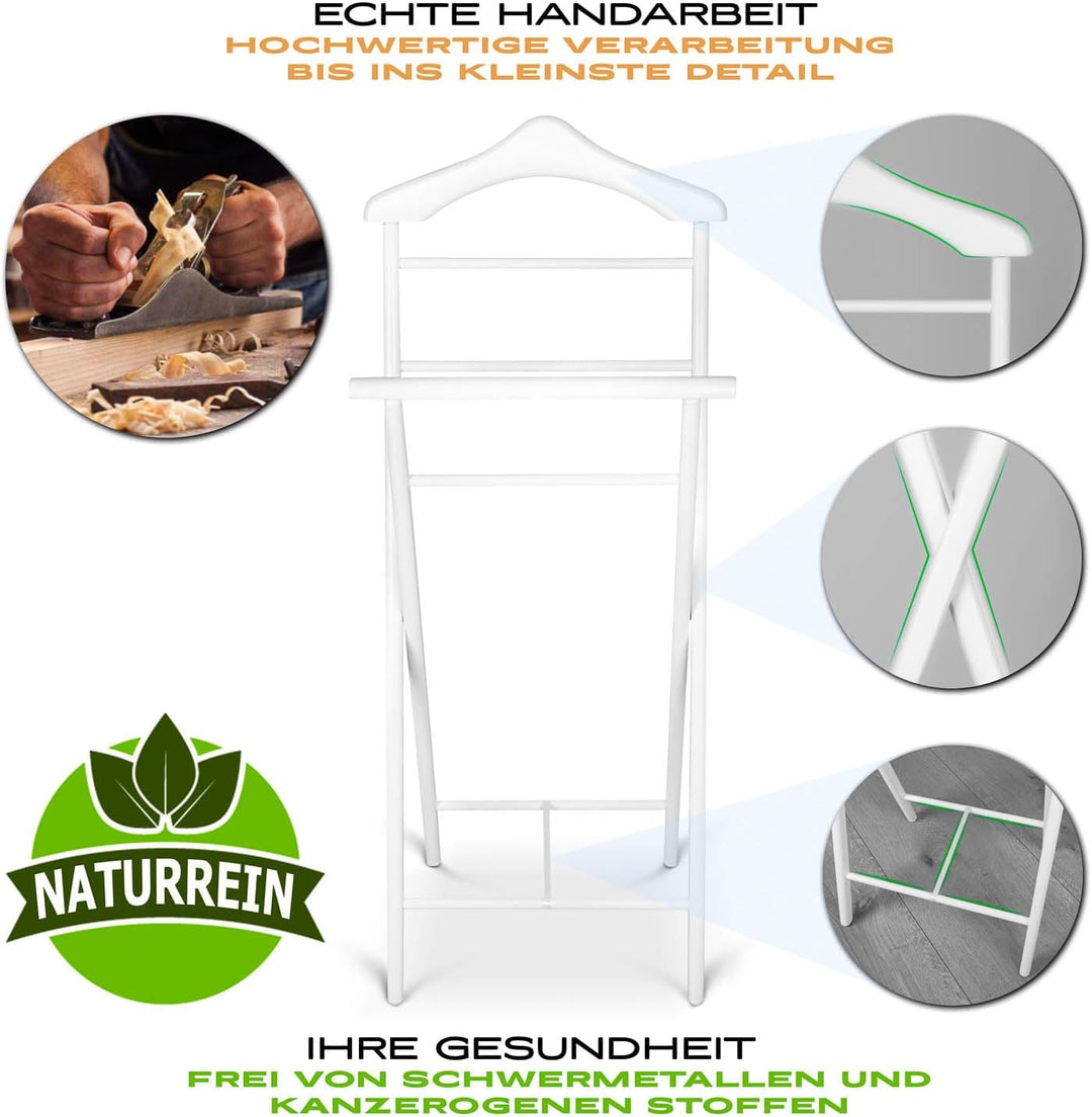 KEHO Herrendiener - Handarbeit - Stummer Diener - Aus Massiv Holz - Kleiderbutler (Weiss) Stummer-Di