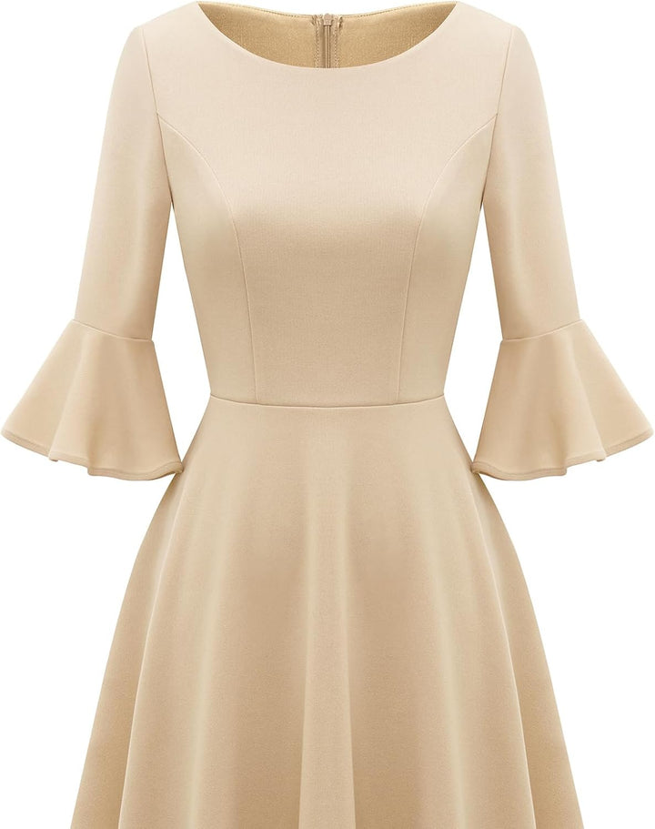 Gardenwed Festliches Kleid Damen 3/4 arm Flare Bell Sleeve Rundhals Kleider High-Low Cocktailkleider