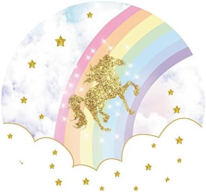 Aoihrraan 220cm Durchmesser Einhorn Runden Hintergrund für Fotografie Golden Glitzerndes Einhorn Glä