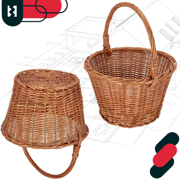 KOTARBAU® Einkaufskorb - Aufbewahrungskorb - Korb Geflochten - ⌀ 36 cm - Pilzkorb – Korb für Obst –