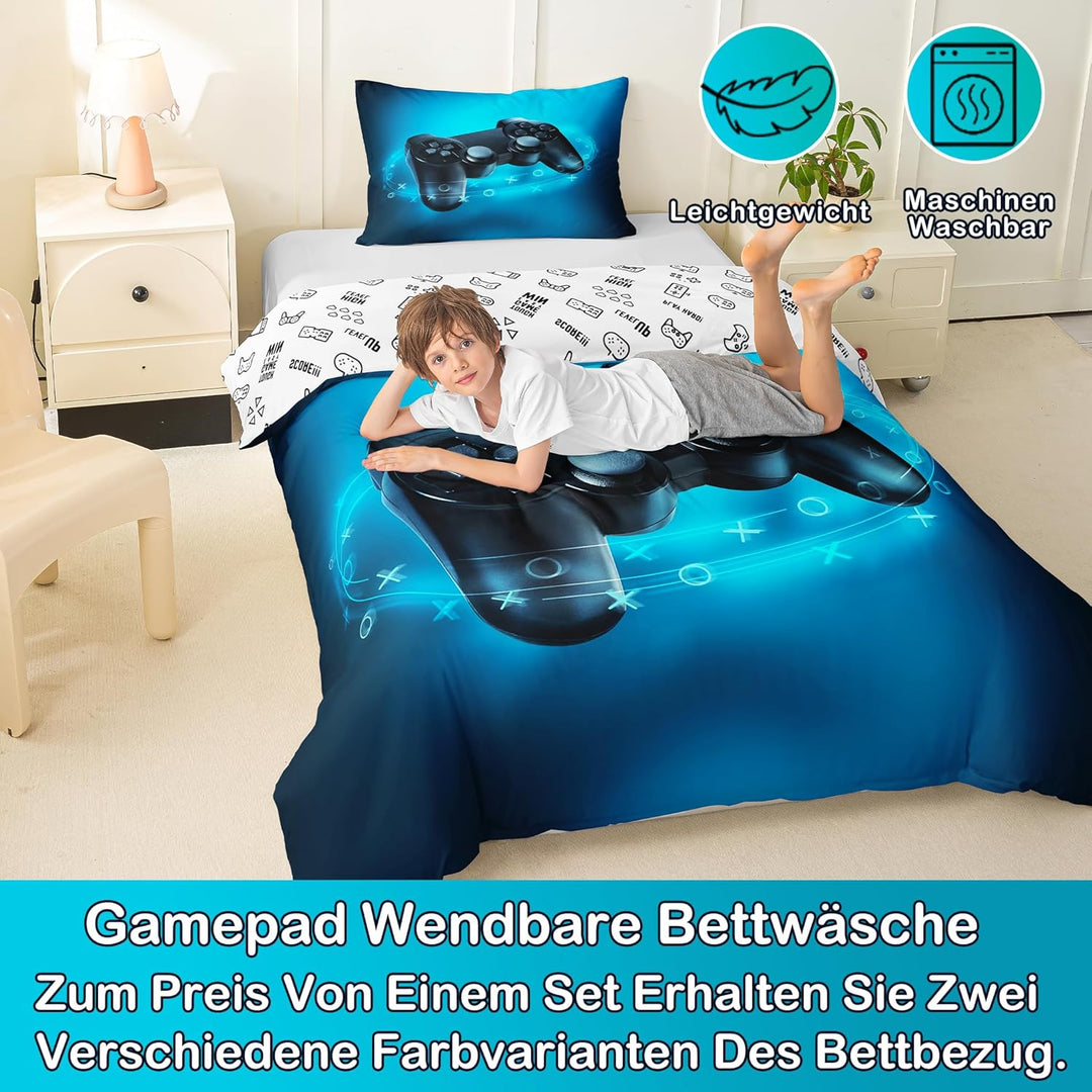 Kinderspiele Bettbezug-Set, Teens Gamepad Bettwäsche-Set 155X220, Moderne Vr Spieler Tröster-Abdecku