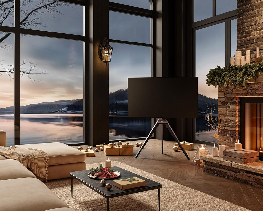 FITUEYES TV Ständer mit Farbverläufe, TV Standfuss im Staffelei Design, für 32-65 Zoll Fernseher, Hö