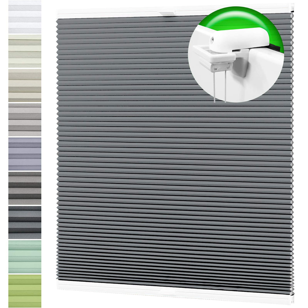 HORIVERT Wabenplissee Dunkelstahl 80x90 cm (B x H) mit Klemmträgern, mit Eco Dichtungspads, ohne Boh