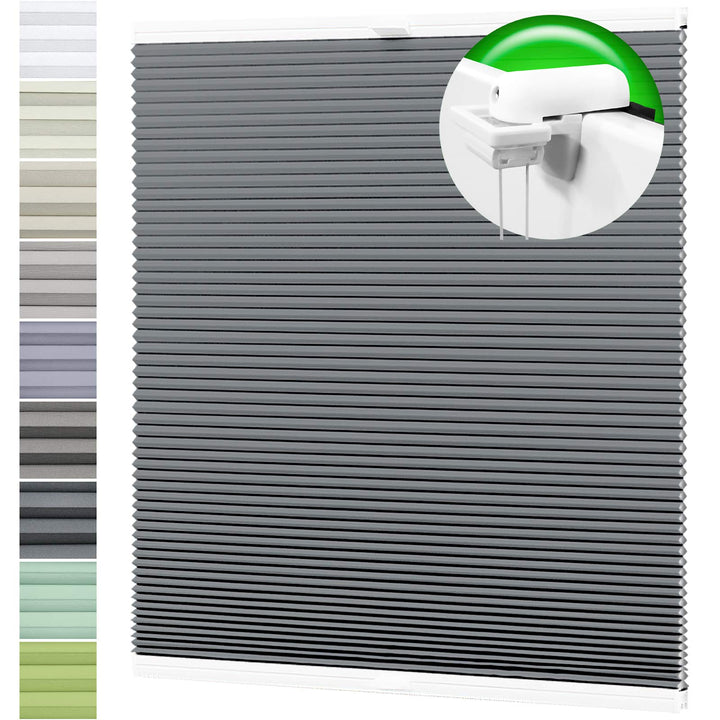 HORIVERT Wabenplissee Dunkelstahl 80x90 cm (B x H) mit Klemmträgern, mit Eco Dichtungspads, ohne Boh