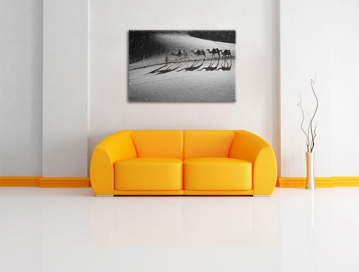 Pixxprint Kamelkarawane in Wüste als Leinwandbild/Grösse: 100x70 cm/Wandbild/Kunstdruck/fertig bespa