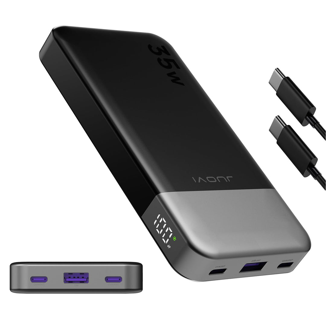 JUOVI Power Bank 10000mAh, 35W Powerbank Schnellaufladung mit 3 Ausgängen und 2 Eingängen, PD3.0 QC