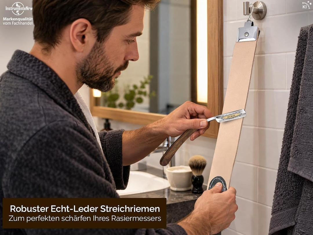 Rasiermesser Set EXTRA ROBUSTER Abziehleder Rasiermesser Goldätzung 5.8 Zoll + Paste aus Solingen