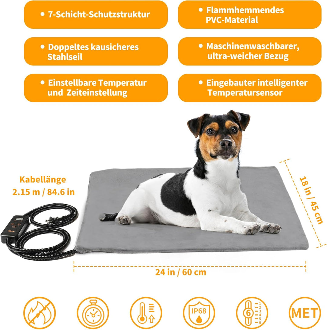 Toozey Katzen & Hund Heizmatte Innen 60 * 45cm, Timing & Temperatur Einstellbar Sicher Elektrisch Ha