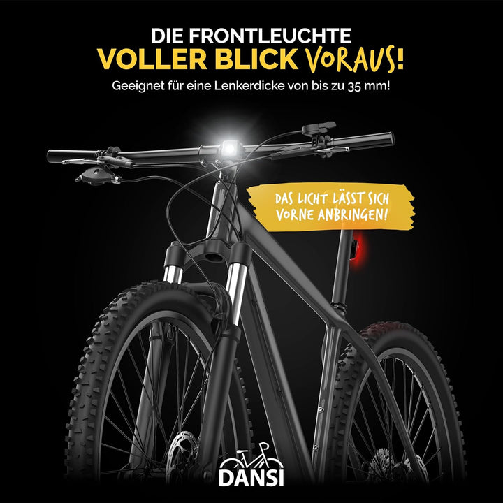 DANSI Ahead 25 Fahrradlicht Set - Fahrrad Licht 25/10 LUX + Rücklicht bis 300m Sichtweite - USB-C Au