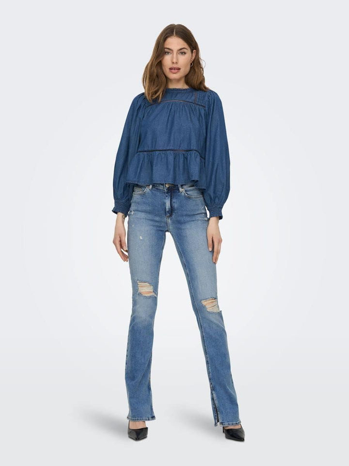 ONLY Female Flared fit Jeans ONLBLUSH Hohe Taille Ausgestellt Jeans S / 30L Light Medium Blue Denim,