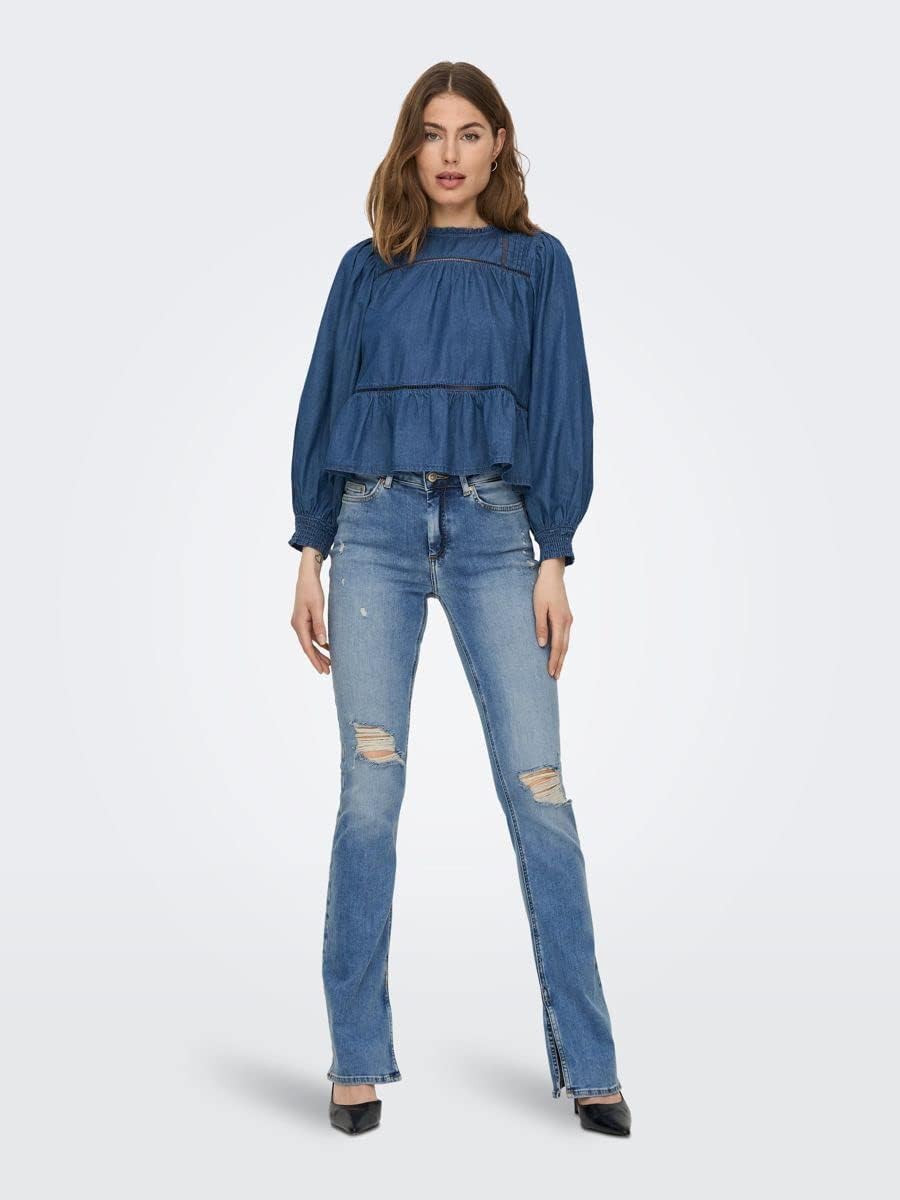 ONLY Female Flared fit Jeans ONLBLUSH Hohe Taille Ausgestellt Jeans S / 30L Light Medium Blue Denim,