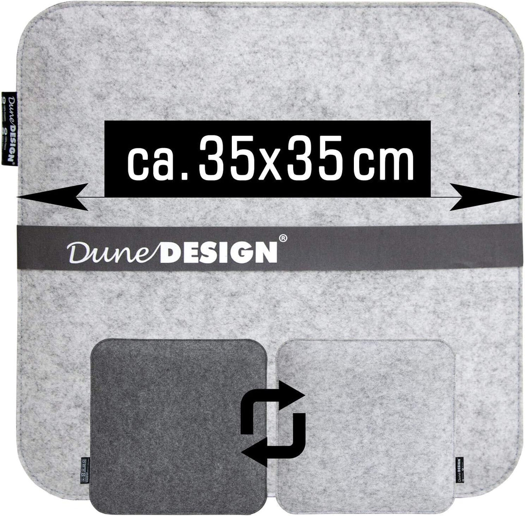 DuneDesign 4er Set Filz Sitzkissen 35x35x3 cm eckig - wendbare Stuhlkissen Hellgrau/Anthrazit als Si