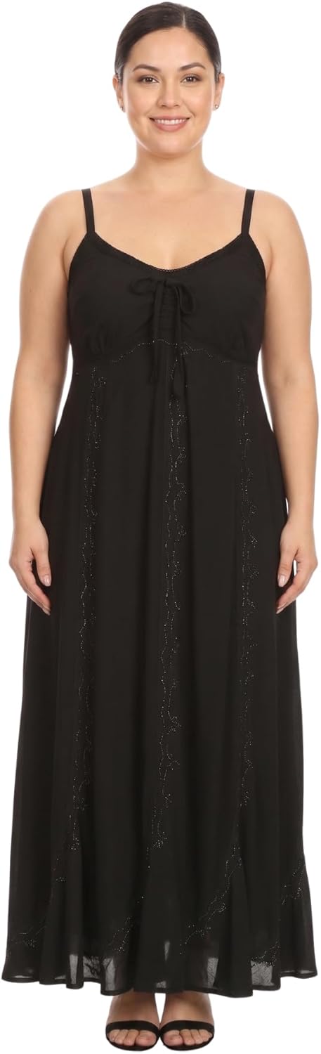 Sakkas Allie Stein gewaschen gestickte verstellbaren Spaghettiträgern Langes Kleid L-XL Grosse Gröss