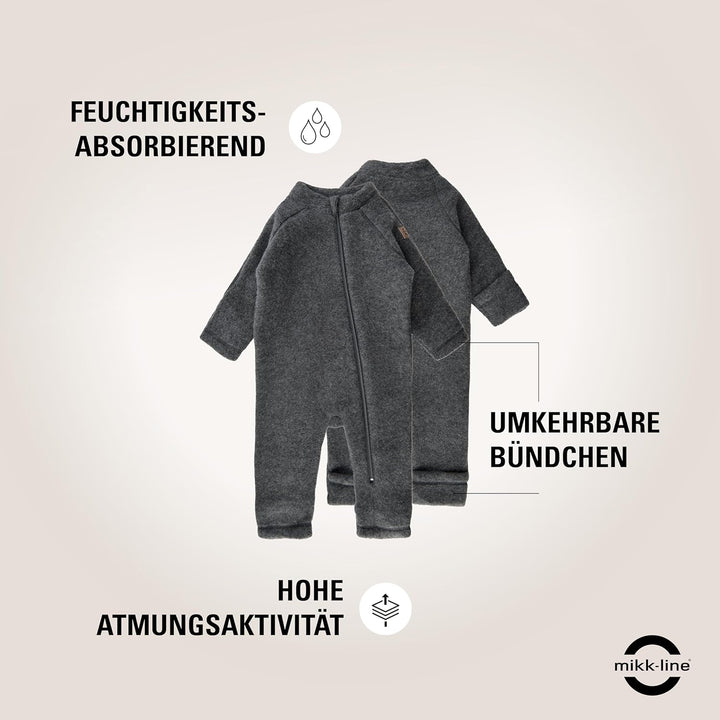 Mikk-line Walkoverall | Wollwalk Overall für Baby und Kleinkind | Schlafanzug Aus 95% Wolle - 100% M