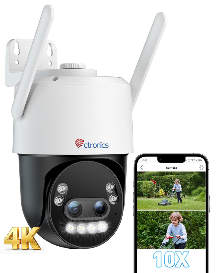 Ctronics 4K 10X Hybrid Zoom Überwachungskamera Aussen mit Auto Zoom-Tracking, WLAN Kamera Outdoor Pe