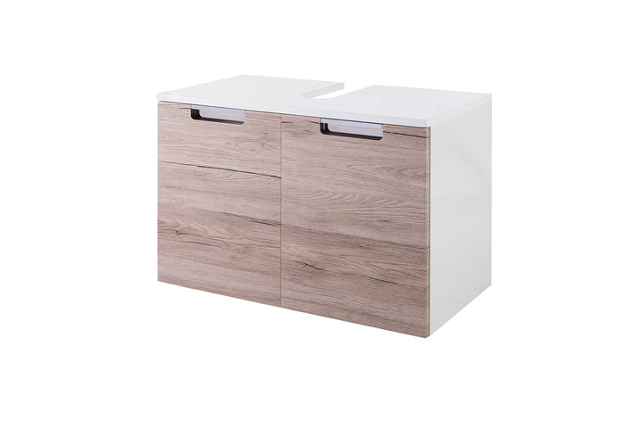 Schildmeyer Rilana 130516 Waschbeckenunterschrank, weiss Glanz/Eiche Sanremo Dekor, 46,5 x 65 x 35 c