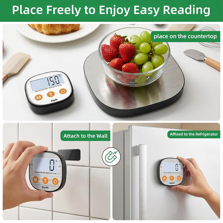 Diyife Aufladen Digitale Küchenwaage 15kg mit Geteilt LCD-Display, Grammwaage Hochpräzise 1g, 304 Ed