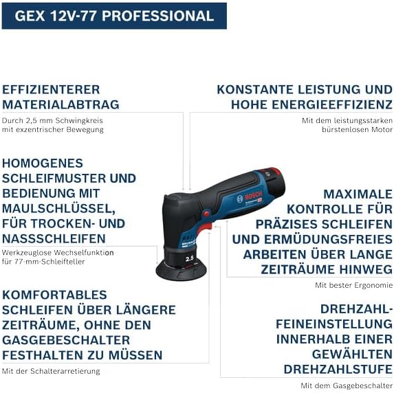 Bosch Akku - Exzenterschleifer GEX 12 V-77 (Ausführung: 06019L2100, Solo/Karton)
