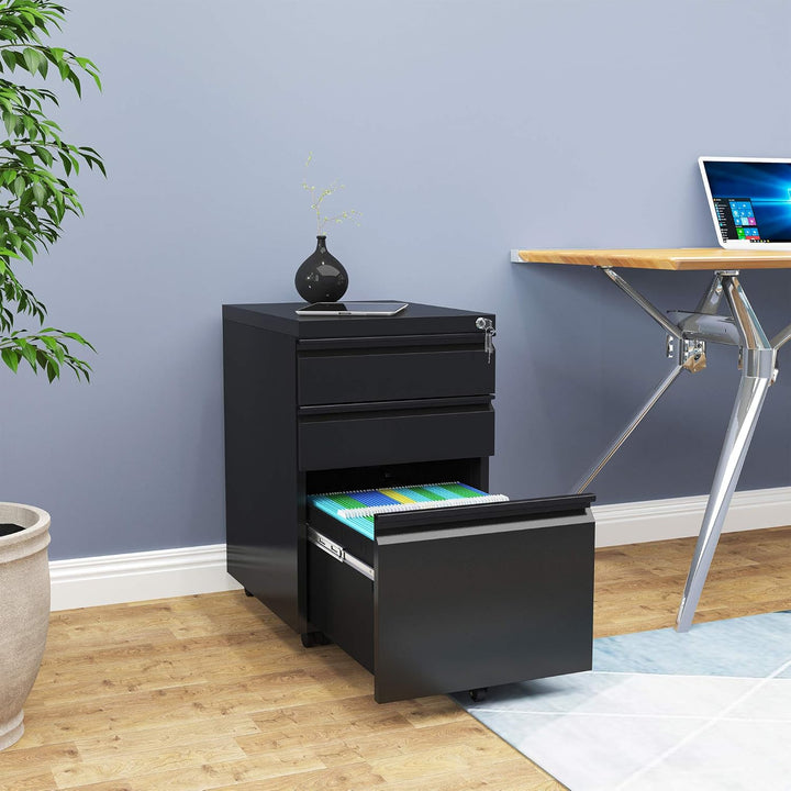 YITAHOME Mobiler Aktenschrank, Abschliessbar Rollcontainer mit 3 Schubladen für A4, Legal, Letter, M