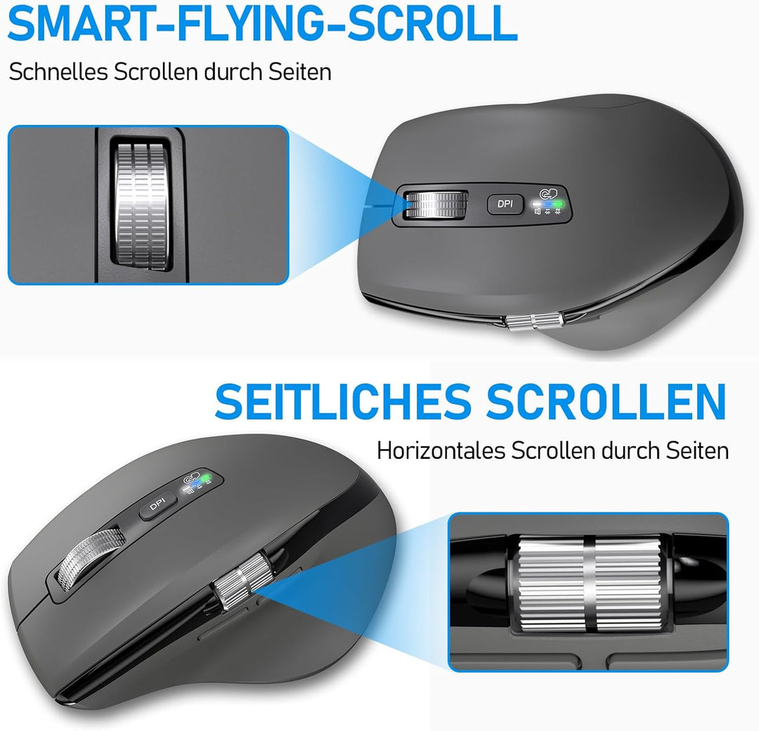 INFINMIND Kabellose Bluetooth-Maus mit Smart Flying Scroll, Daumenrad & ergonomischem Design, Leise