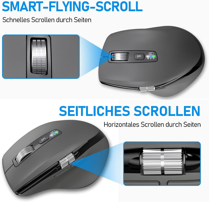 INFINMIND Kabellose Bluetooth-Maus mit Smart Flying Scroll, Daumenrad & ergonomischem Design, Leise