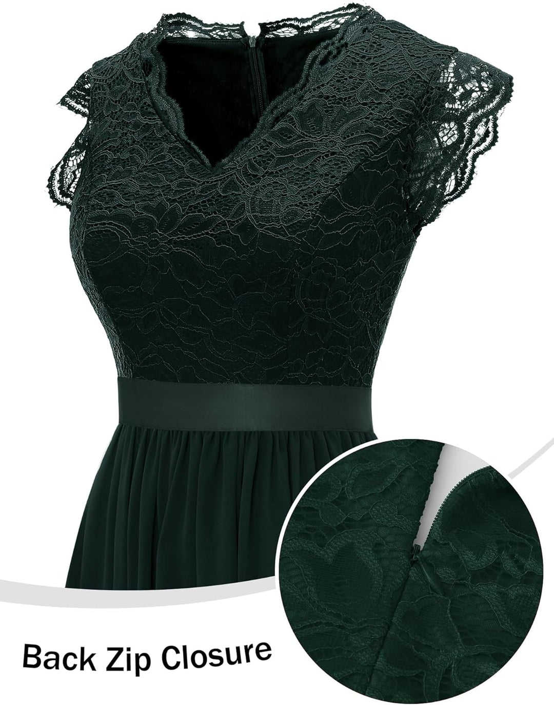 Dressystar Damen Ballkleid Maxi Lang Abendkleider Elegant für Hochzeit Spitzen Cocktailkeid XXL Band