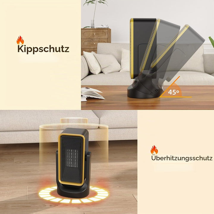 GARDTECH 900W elektrischer Heizlüfter mit Keramik-Technik, energiesparender Desktop-Heizlüfter für I